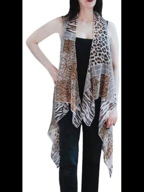 Candor NYC Mixed Animal Two-Way Scarf Vest : Brown/Camel : New w/ Tag : MSRP $36